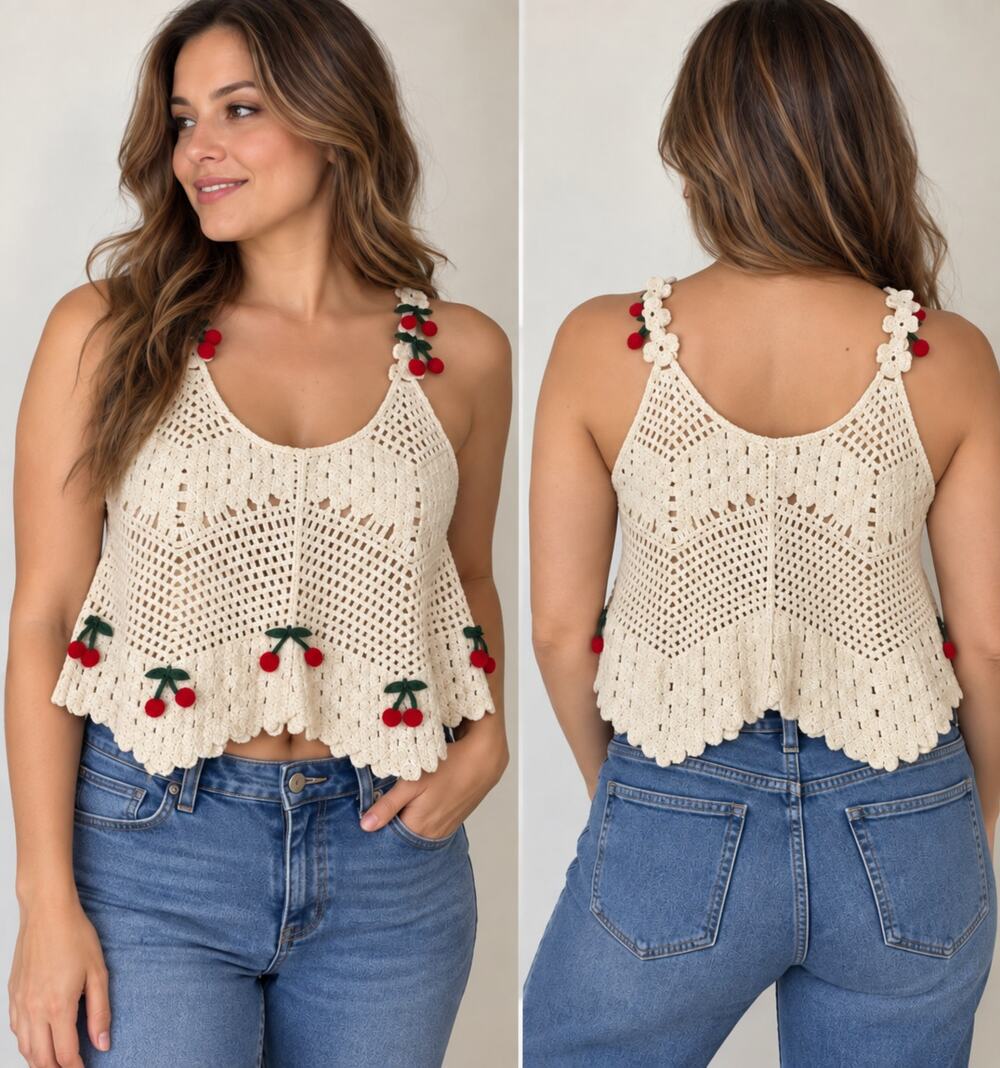 Rebellion Again Crochet Cherry Tank Top Women’s M 100% Cotton NWT Boho